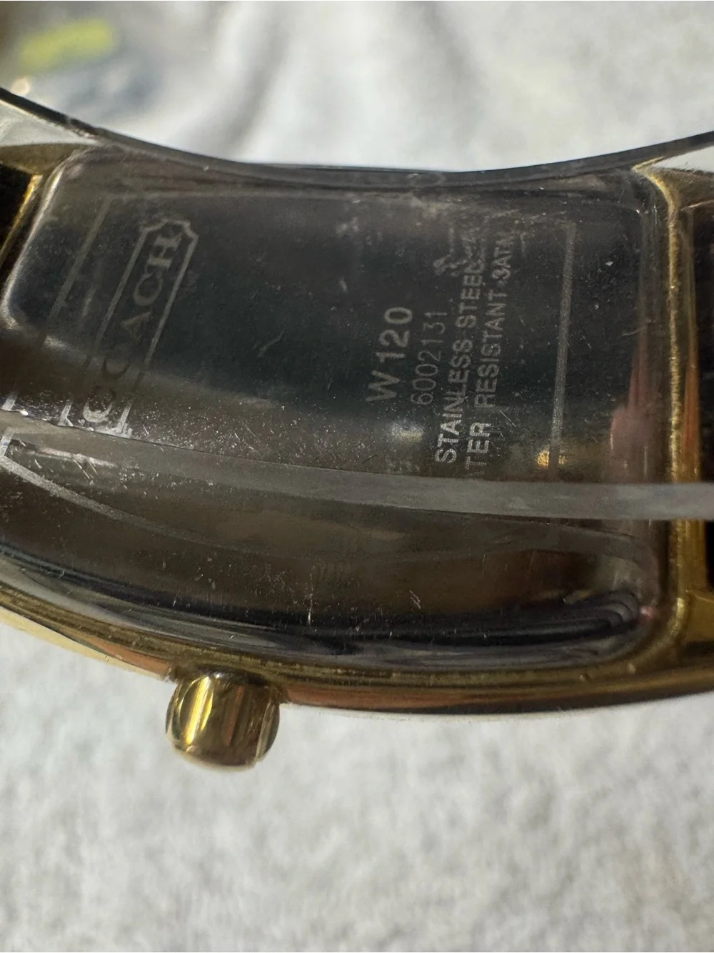 Coach Gold-Tone Tonneau Watch with Brown Leather Strap and Silver Dial